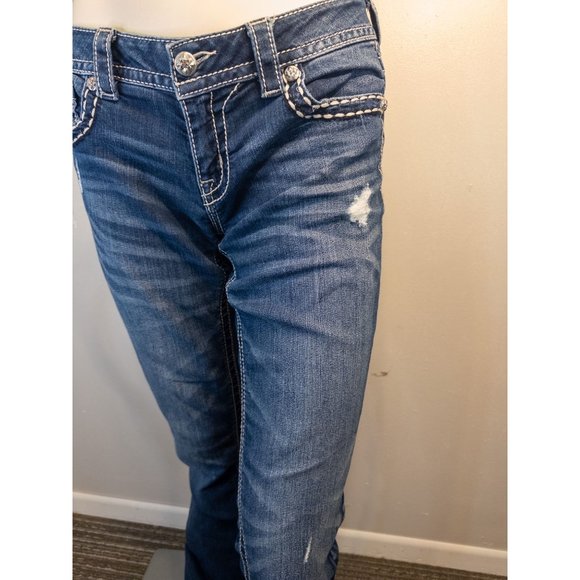 COPY - Miss Me Bootcut Size 28 Blue Jeans Low Rise Medium Wash Embellished Denim - Picture 6 of 12